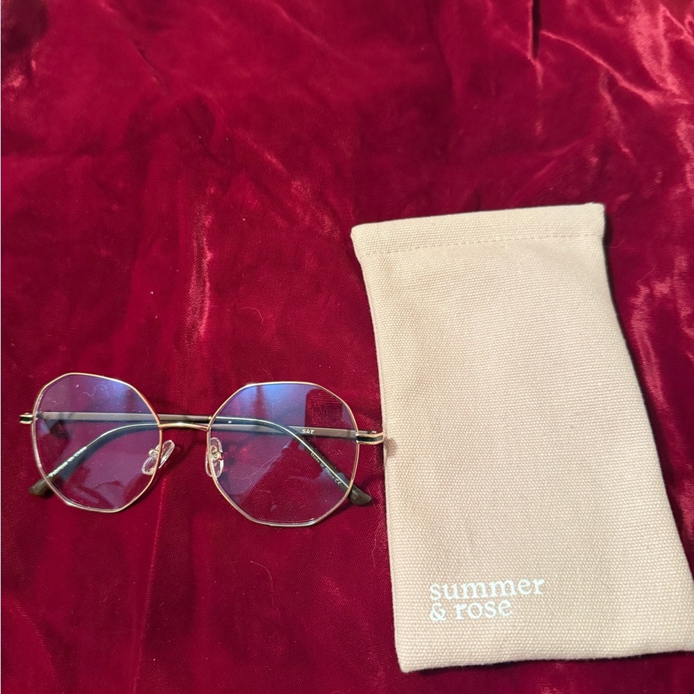 Summer & Rose Gold Frame Glasses. Blocks Blue light